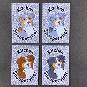 Australian Shepherd Magnet, "Kitchen Snoopervisor", Cartoon Art Gift 2x3"